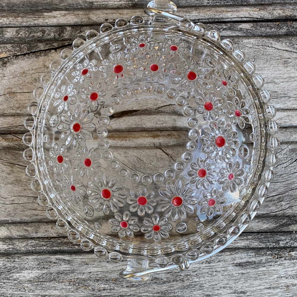 Vintage 70’s Walther Kristallglas Glass Daisy “Fabiola Basket Red Accent Dots - Picture 10 of 16